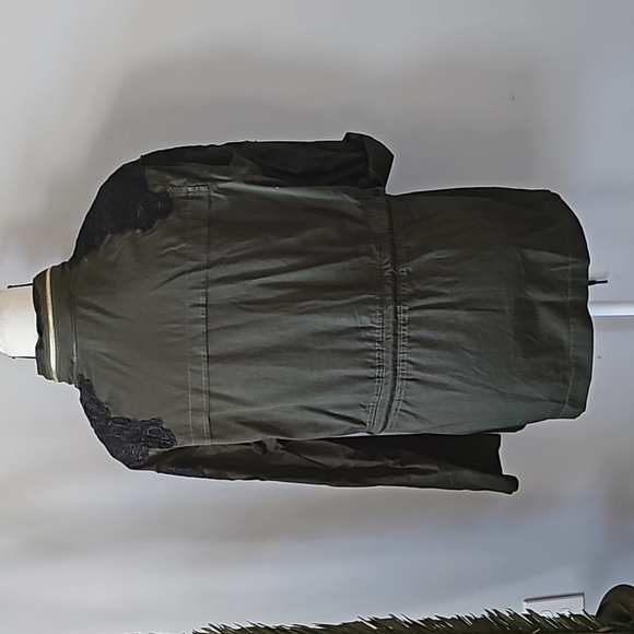 Denim 24/7 Olive Green Utility Jacket with Black Appliques & Tie Waist NWOT - Picture 3 of 12